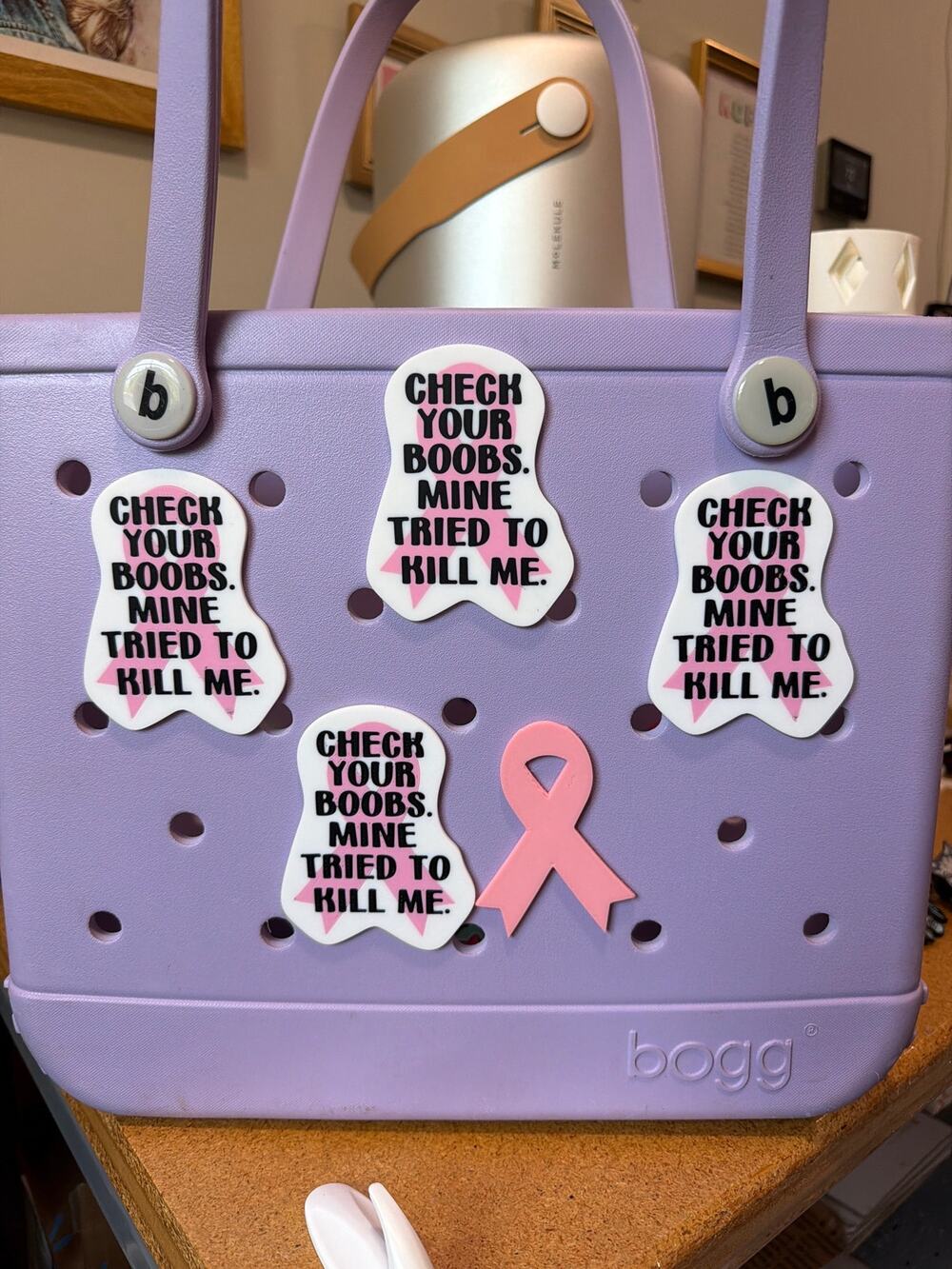 Lot of 5 Slightly Imperfect Breast Cancer Survivor Bogg Bag Charms